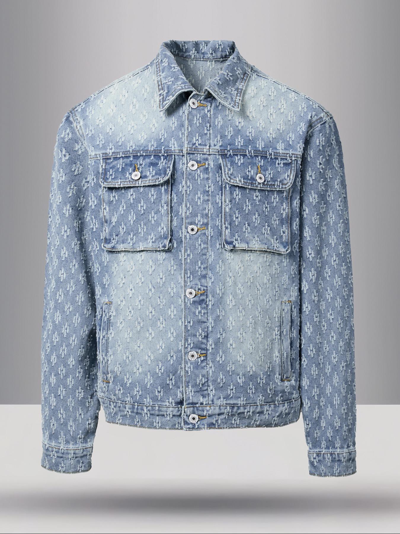 Men's Fashion Casual Washed Light Color Single Button Long Sleeve Collared Denim Jacket, Trendy Street Style Ripped Jean Coat for Outdoor Wear Gift