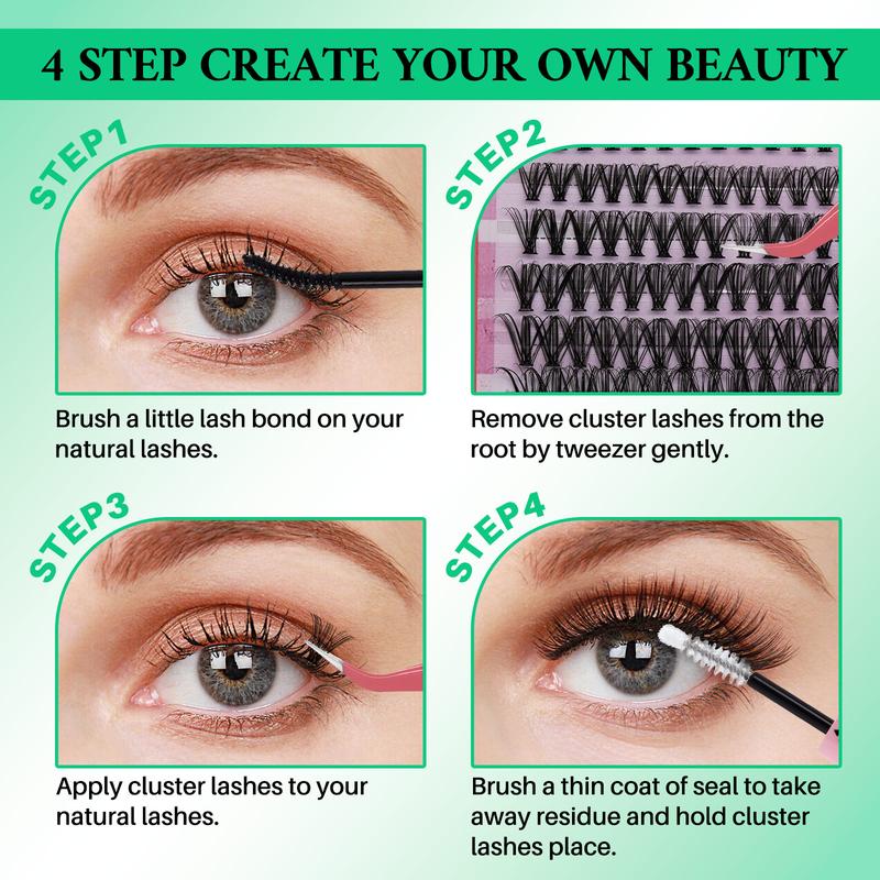 2304pcs High Capacity Lashes Kit, D Curl 11 Styles Individual False Eyelashes Mix 9-16mm Mega Volume Wispy Lashes Colorful Lashes Soft Comfortable False Eyelashes Set with Eyelash Extension Glue & Tweezers, Diy Eyelash Extensions, Perfect For DIY At Home