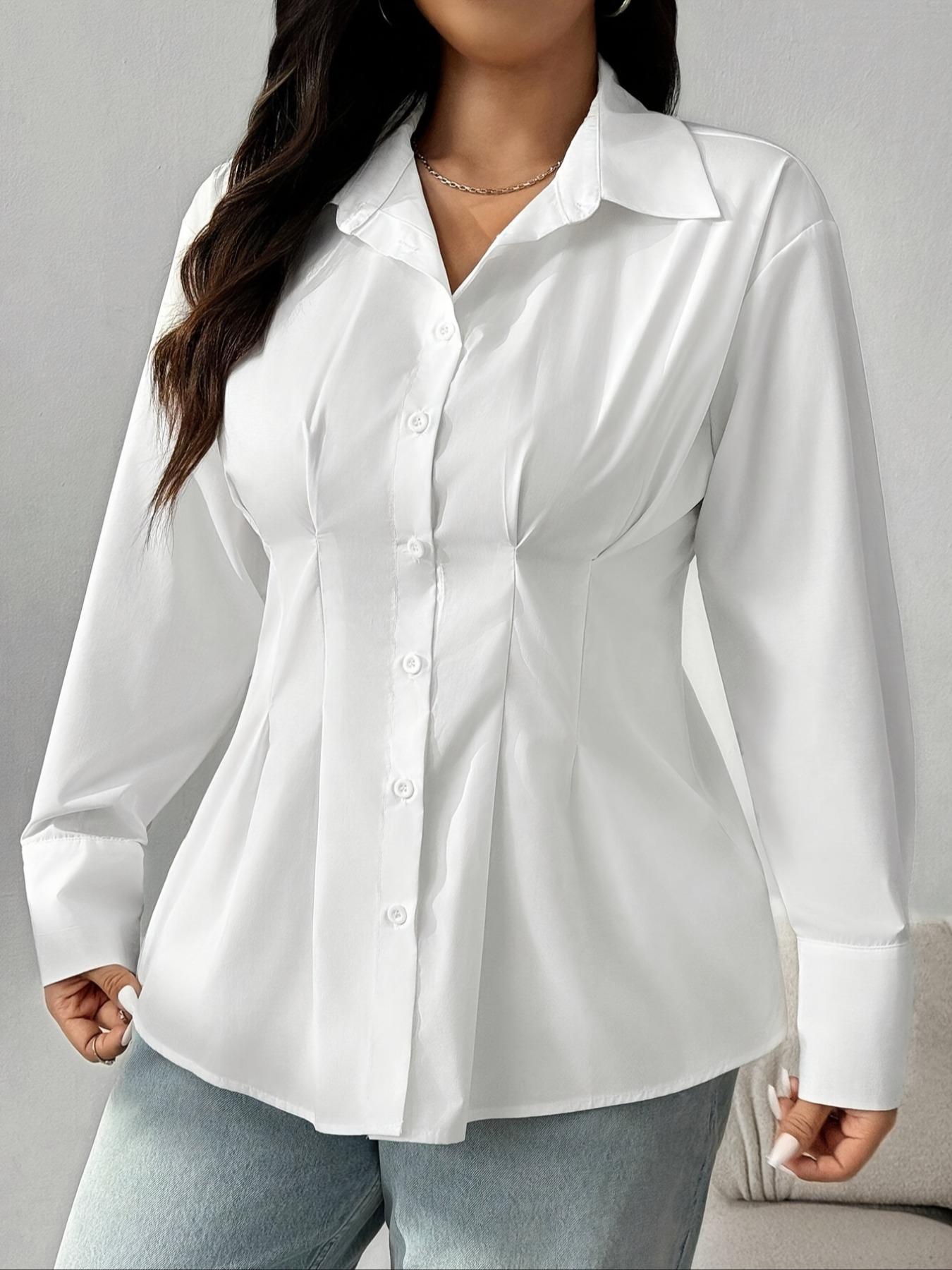Elegant Plus Size Women's Solid Color Long Sleeve Shirt, Stylish Casual Blouse for Everyday Wear, Comfortable and Versatile Clothing