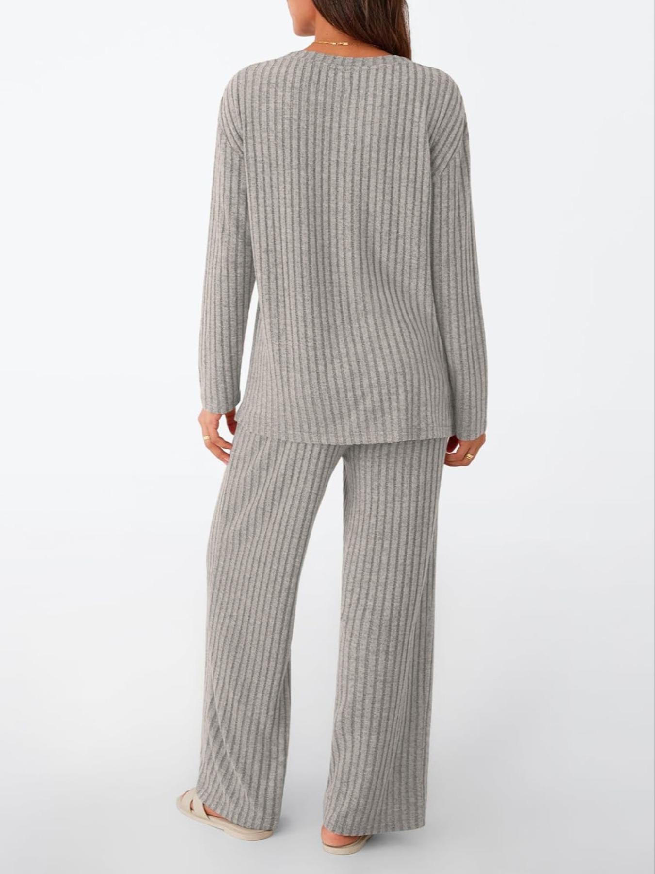 Womens Lounge Sets 2 Piece Matching Pajamas Fall Fashion 2025 Ribbed Knit Outfits Long Sleeve Casual Sweatsuits