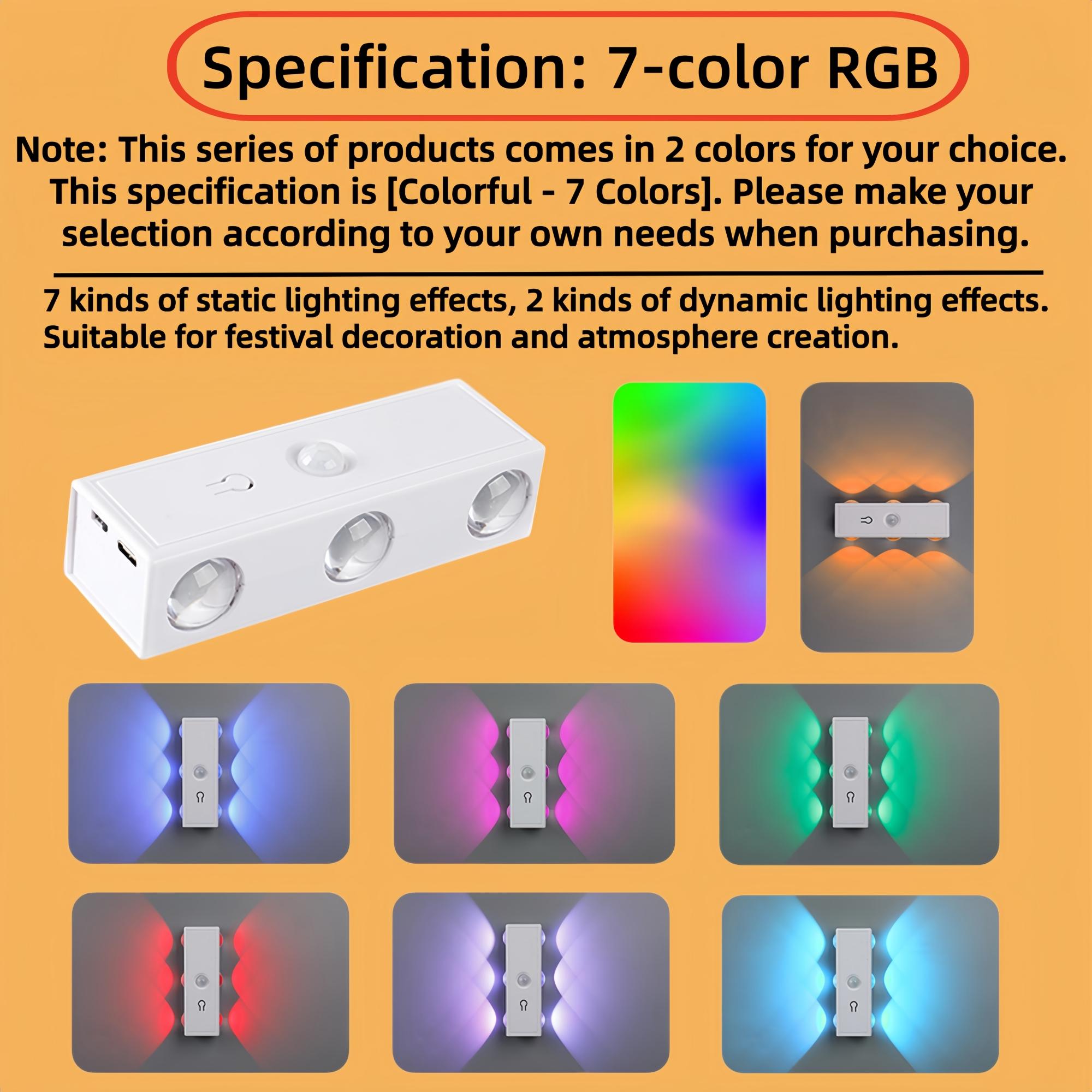 Smart Motion Sensor Wall Light, Magnetic No-Drill Installation, USB Charging, Rgb7 Colors & Warm Light, Ideal for Stairs, Bedroom, Living Room