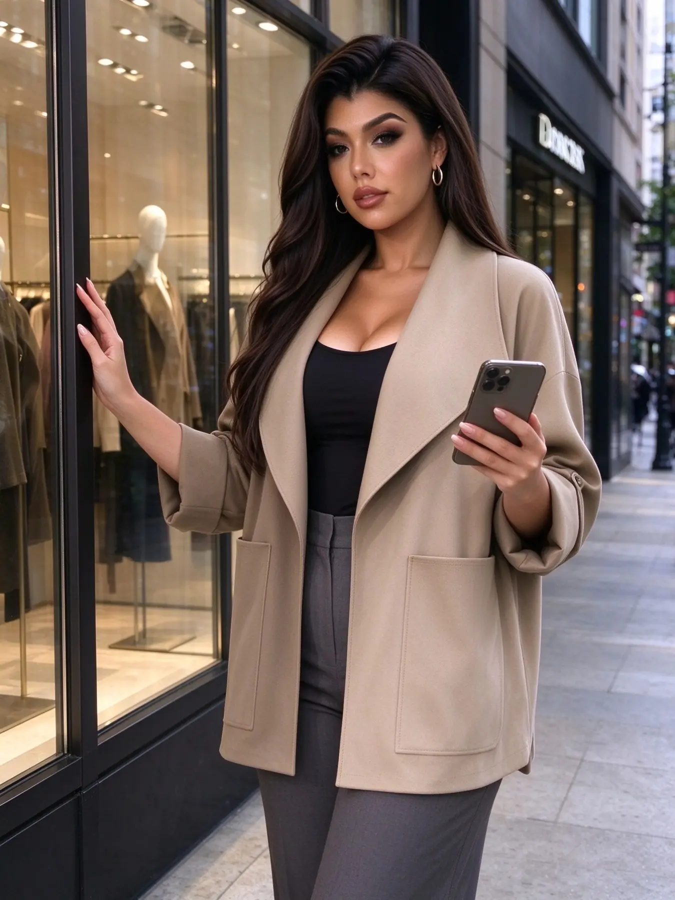 Plus Size Women Loose Fit Blazer Jacket, Casual Commuter Style, Drop Waist Slimming Seven-Quarter Sleeves, Large Pockets, Lightweight Outerwear