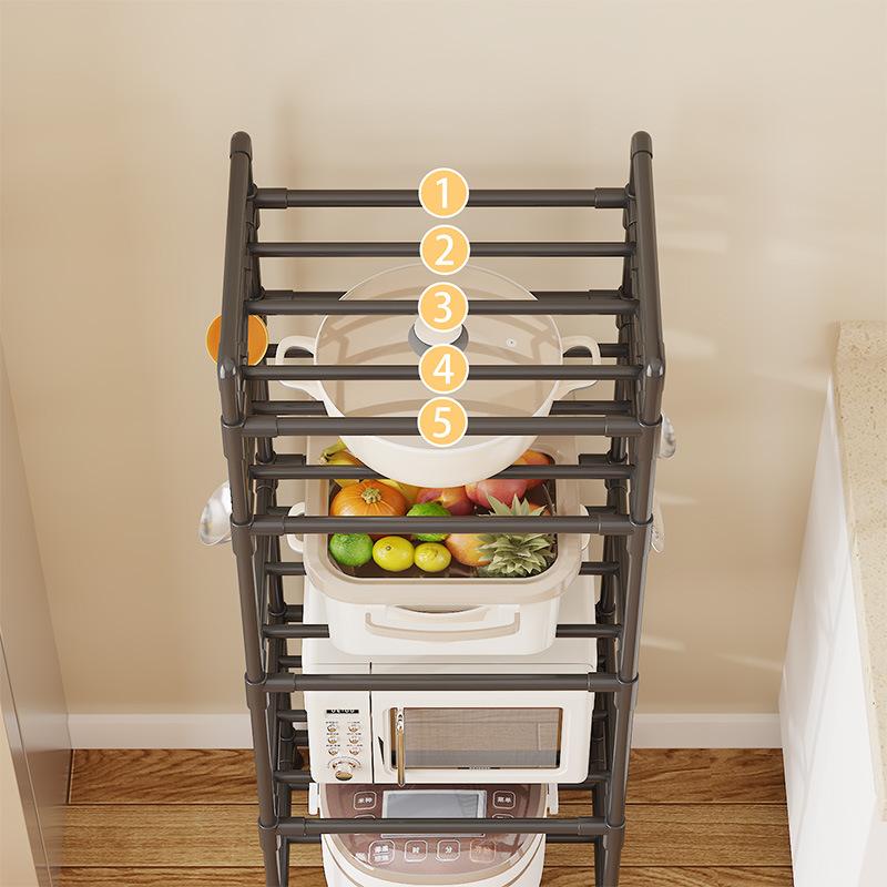 Multi-layer kitchen storage rack, floor-standing organizer for home use, bathroom shelf, no-drill microwave rack,  kitchen storage & organization, microwave stand, microwave rack with storage, kitchen shelf, kitchen storage and organization