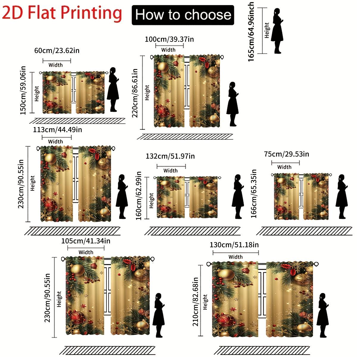 2-Pack, 2D flat print yellow Christmas pattern curtains, pole-mounted installation, digital printing, polyester material, suitable for home decoration, Window Curtain, Window decorations supplies