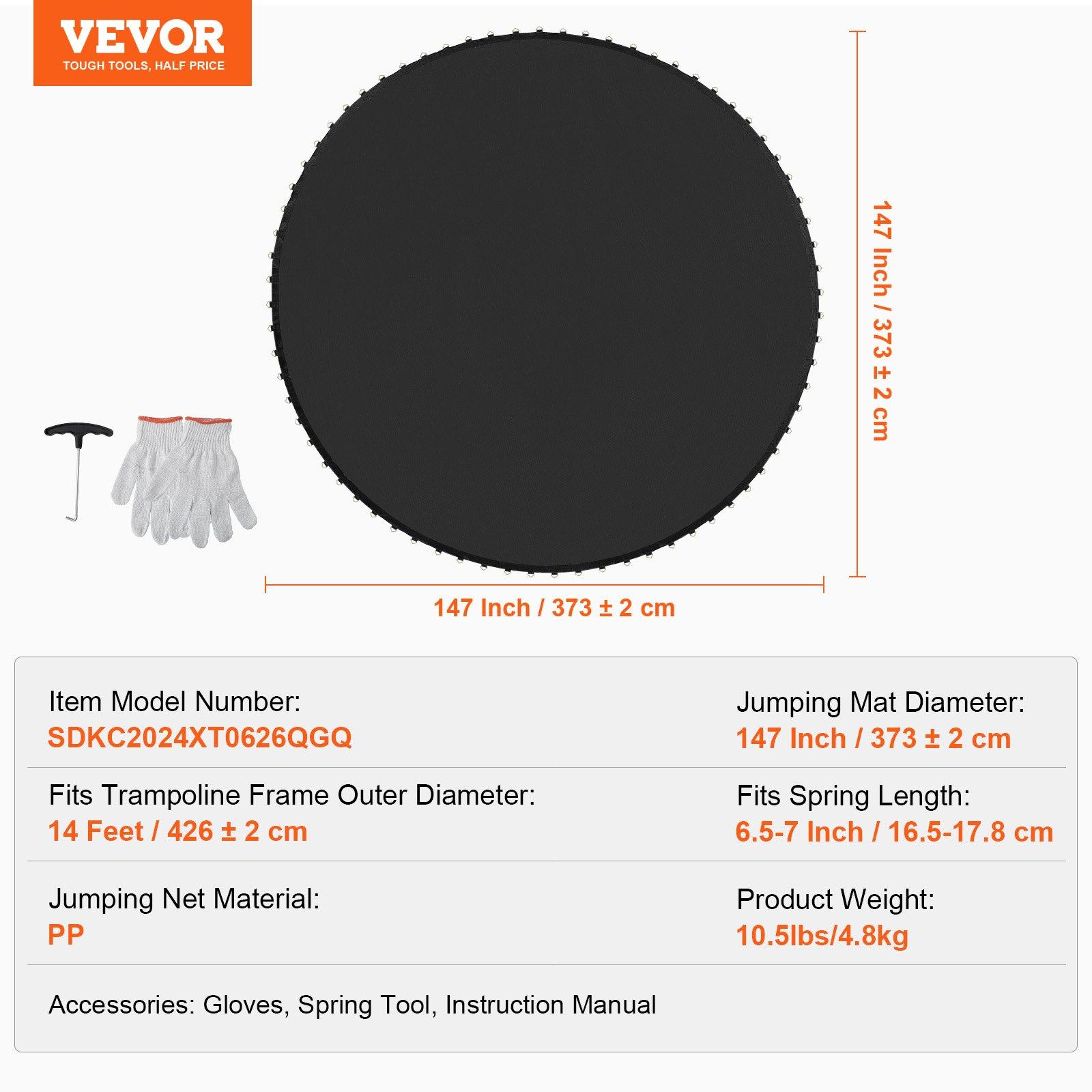 【Father's Day gift】VEVOR Replacement Trampoline Mat, Jumping Mat Fits 14ft Frame, Universal Jumping Mat for 14ft Round Trampoline, Reinforce UV-Resistant Mat with Spring Tool & Durable V-Rings, Fit 6.5"-7" Spring Lengt