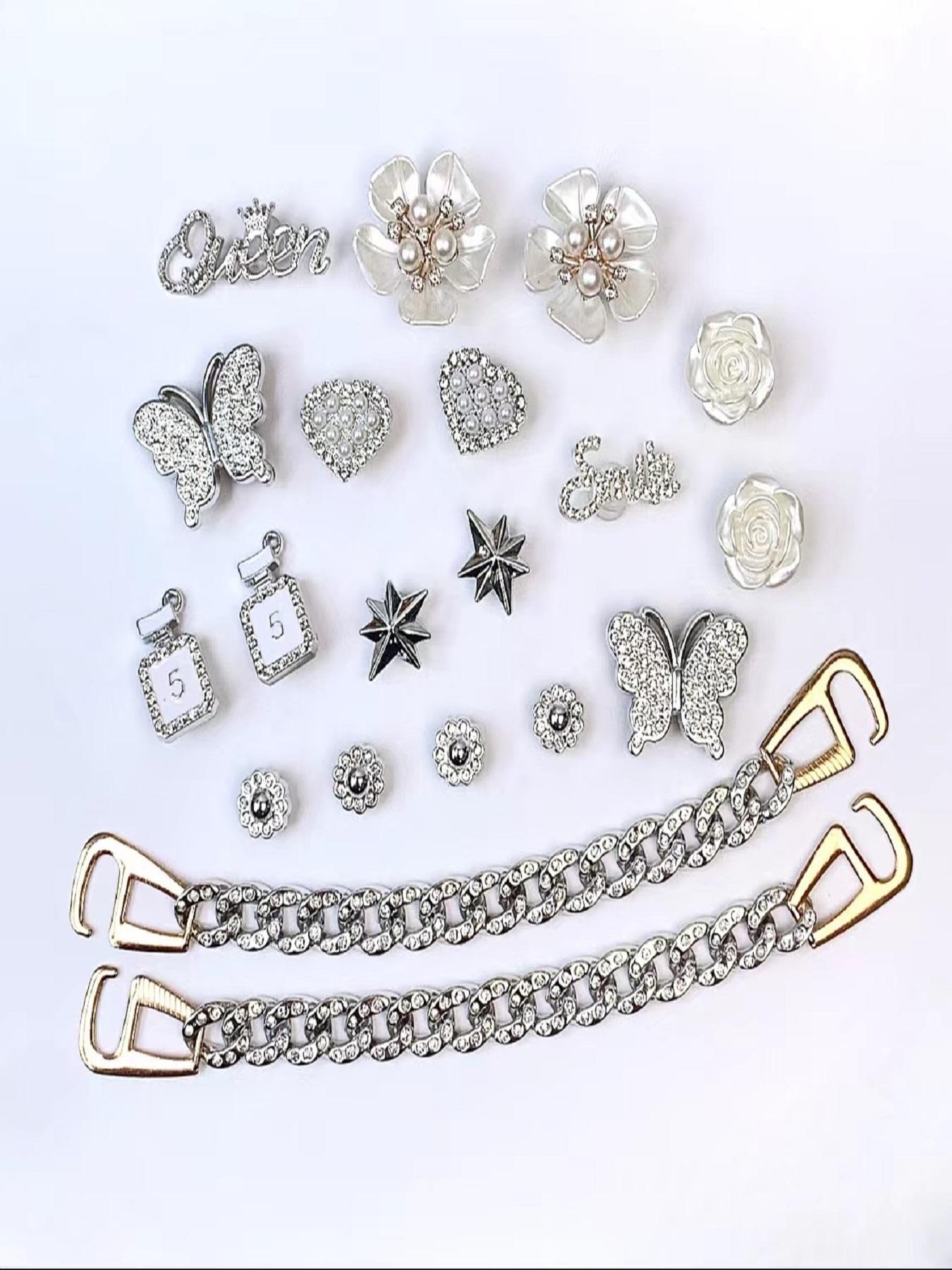 Rhinestone Decorated Shoe Charm, Cute Butterfly & Flower & Chain Design Shoe Decoration for Women's Clogs, Fashionable Shoes Decorations for Clogs, Rhinestone Shoes Charms