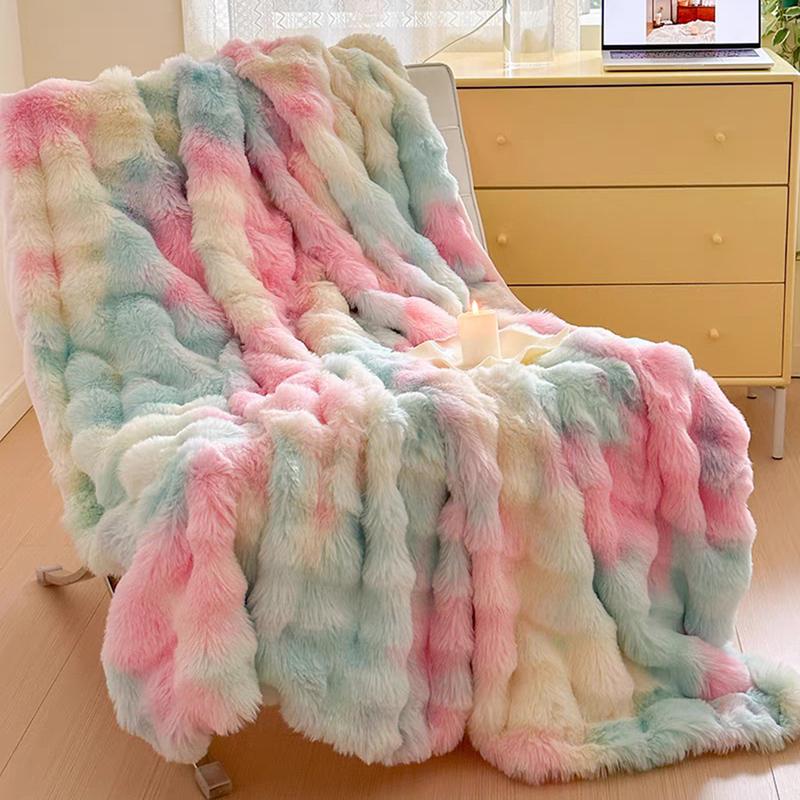 Tie Dye Fluffy Plush Blanket, 1 Count Colorful Soft Warm Throw Blanket, Bedding Supplies for Home, Camping, Dormitory, Office, Travel, Bedroom Decor, Multipurpose Use
