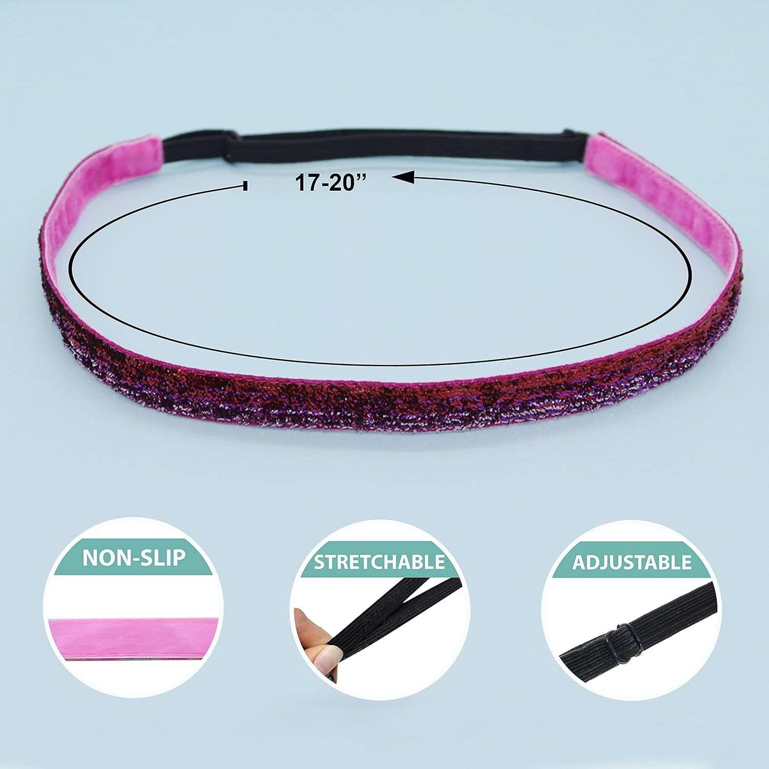 6 Glitter Headbands for Girls, Adjustable Non Slip Thin Elastic Hair Bands for , Stretch Heart Zig Zag Girl Hair Accessories, Sparkly Headband,  Band Hairband (Multicolor 3, )