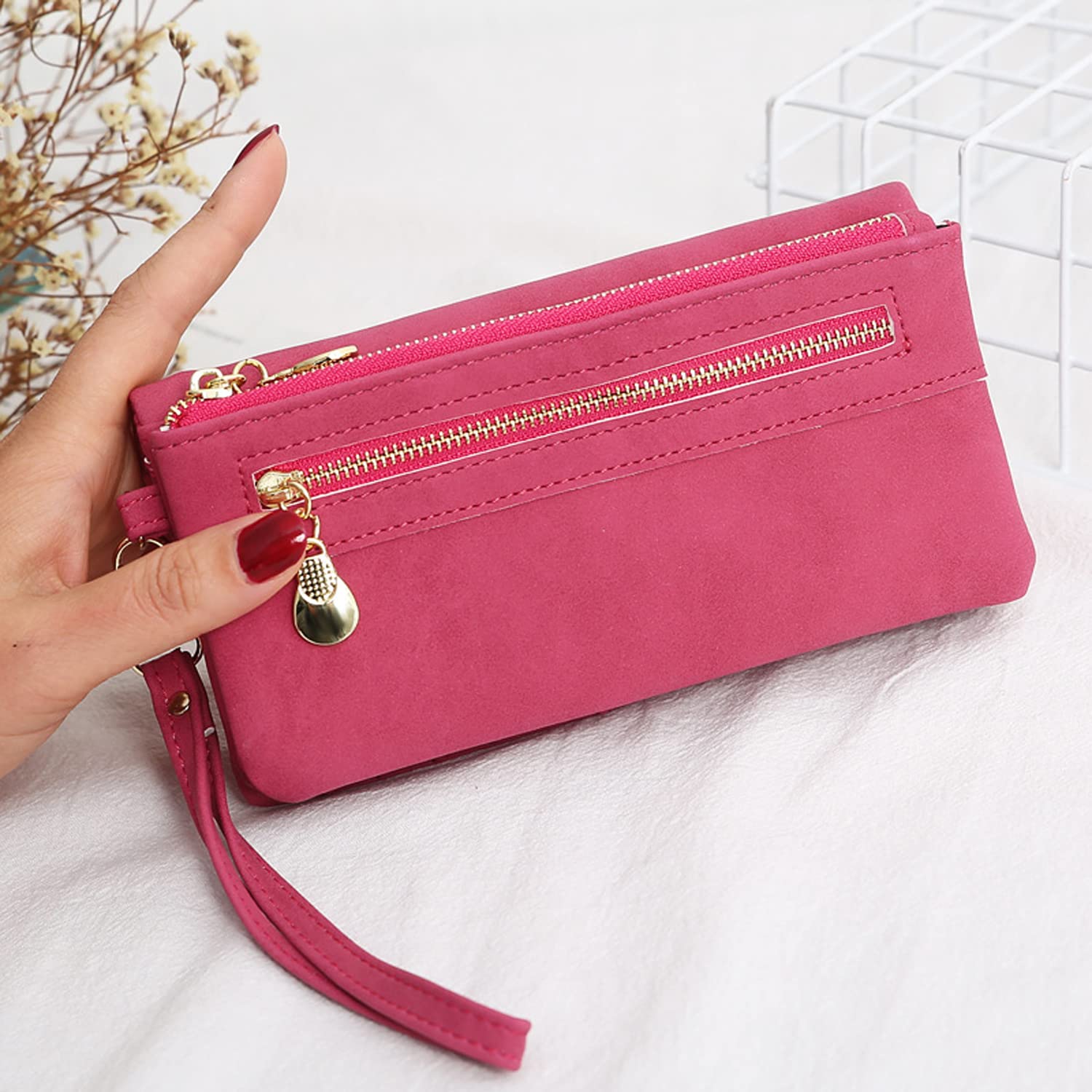 Handbag Vintage Frosted Double Zipper Folding Multi-Card Large Capacity Ladies Mobile Wallet Multi-Functional Wrist Strap Ladies Daily Travel Storage Bag With Fashion Boutique Ladies Wallet Business Casual For Women Wallet, Fashionable Versatile Purse