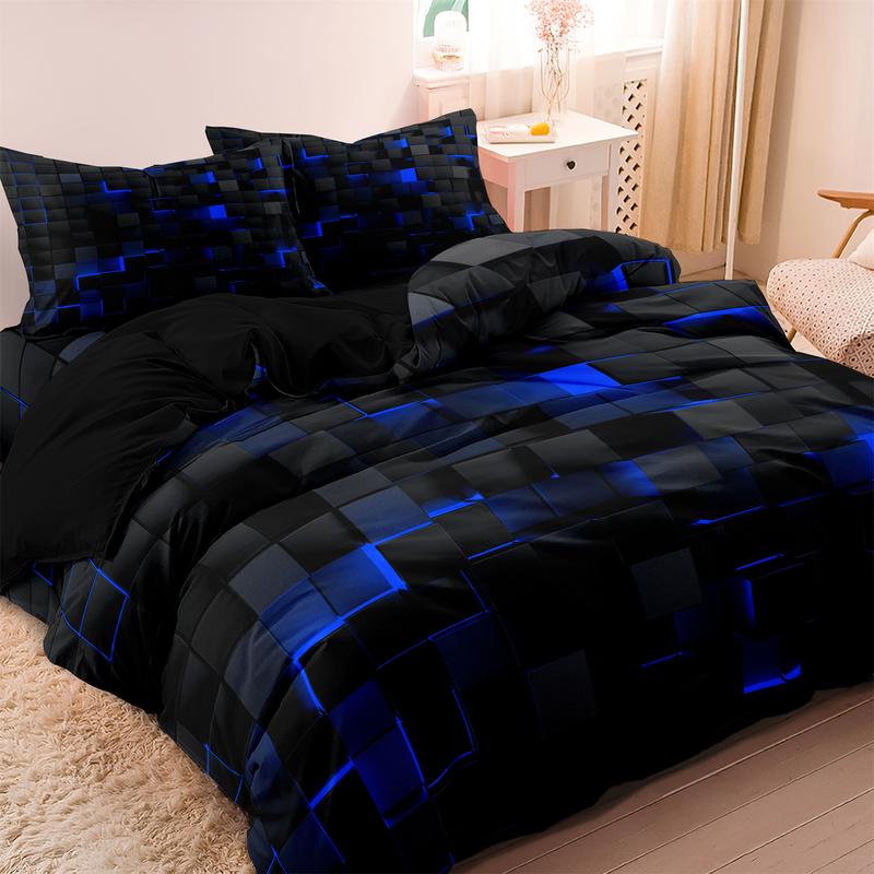 [Back To School] 3pcs Twin Size Modern Geometric Blue Grid Print Duvet Cover Bedding Set, Soft Comfortable For Bedroom, Guest Room (1*Duvet Cover + 2*Pillowcase, Without Core)
