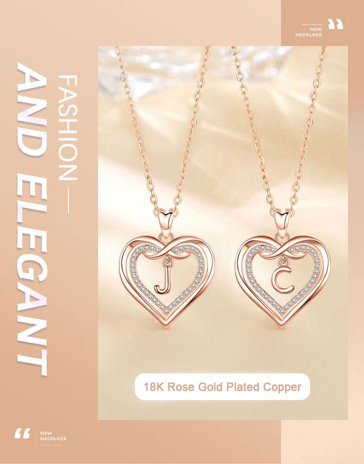 Elegant Captain Heart Initial Necklace with Cubic Zirconia, Personalized A-Z Alphabet Pendant, Delicate RoseGold Heart Jewelry for Women