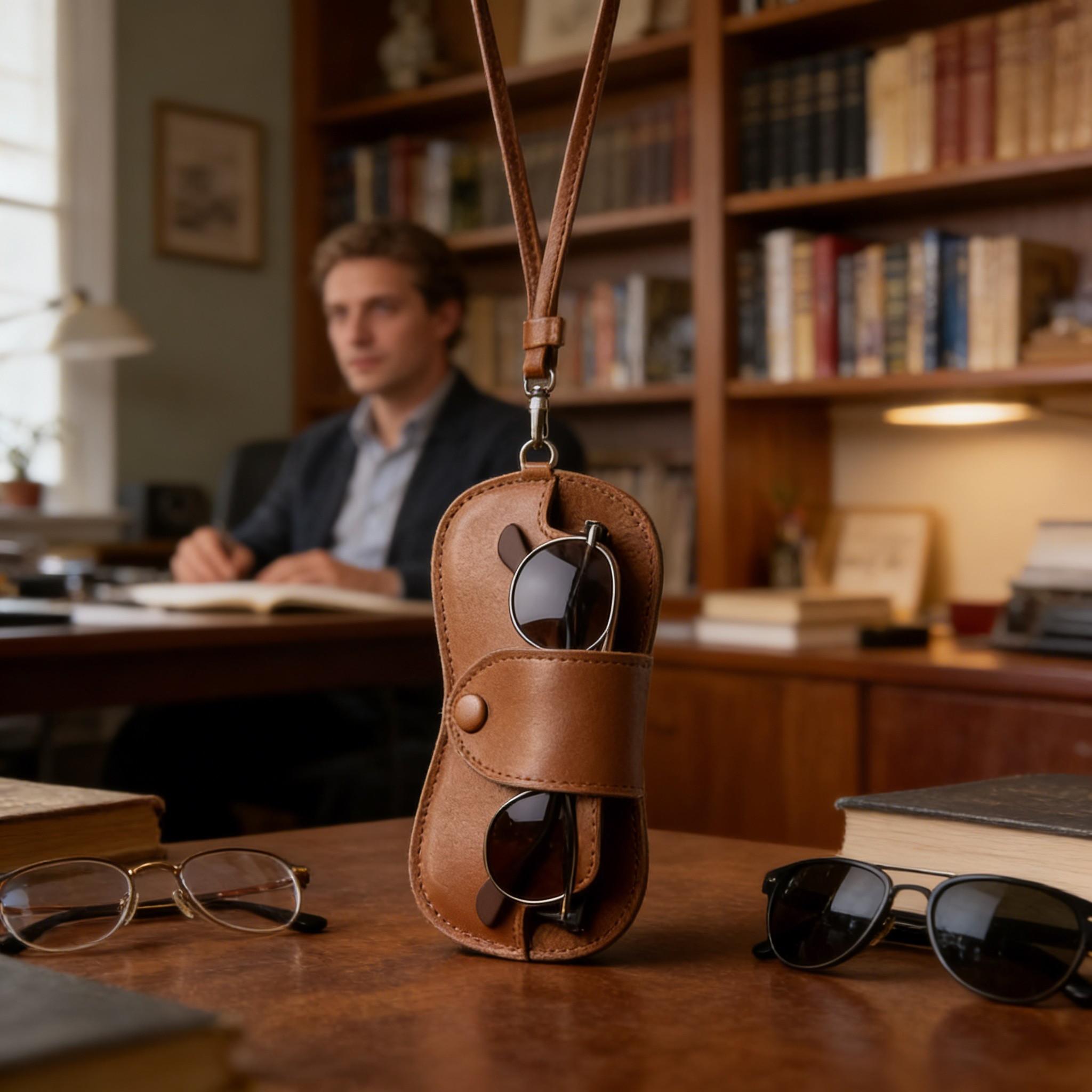 Creative Fashion Neck Strap Glasses Case, All-Season Unisex Artificial Leather, Perfect Gift for Birthdays, Anniversaries, Graduation