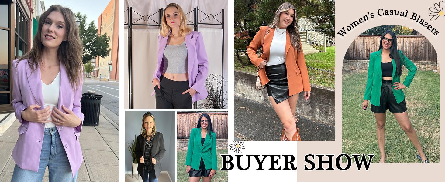 Goranbon Womens Notched Lapel Pockets Button Work Office Blazer Jacket Suit