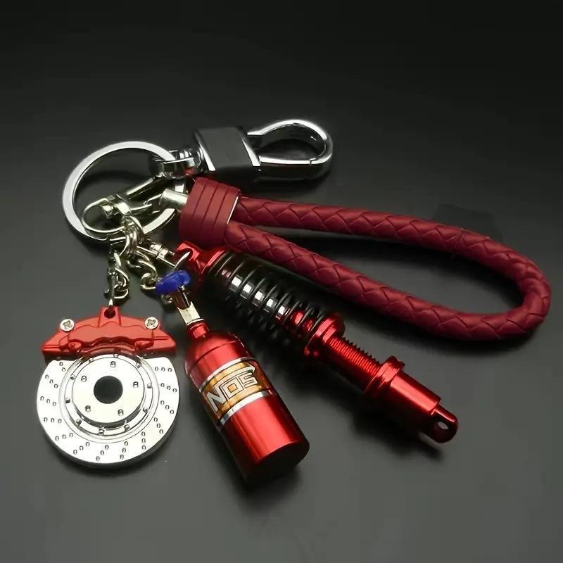 Creative Metal Keychain, Turbo Gear Wheel Hub, Brake Disc, Shock Absorber, Caliper, Car Keychain Pendant, Popular Fashionable And Personalized Outdoor Car Accessory Keychain, Car Nitrogen Pendant Keychain Modification Simulation Gift Keychain Pendant.