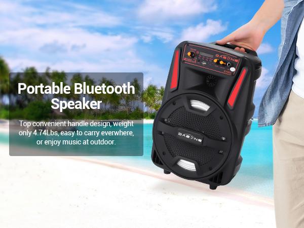 Portable Bluetooth PA Speaker 8" Subwoofer Wireless Rechargeable Speaker With Microphone FM Radio LED