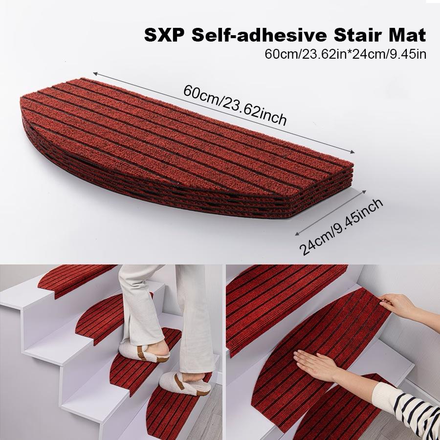 [Stair Treads] 6/15pcs Half-Round Stair Treads, Non-Slip Stair Carpets, Step Protection Rugs, Dective Trimmed Stair Mats, Indoor Room Supplies and Bedside Accessories, Suitable for Indoor, Outdoor Stairs and Various Scenarios