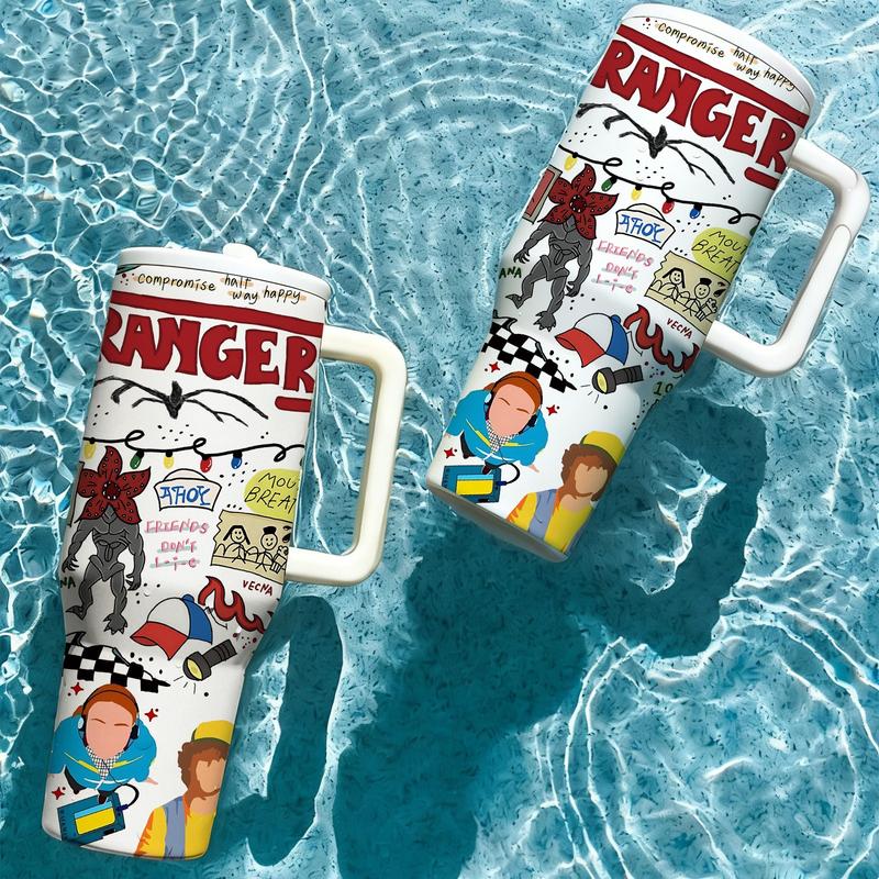 1 Pc 40oz Insulated Mug Tumbler, Double Wall Vacuum Cup, Leak-Proof Skinny Thermal Mug for Hot Cold Drinks, Keeps Hot 12 Hours Cold 24 Hours, Vintage Cartoon Art Style Gift for Women Men, Holiday Birthday Festival Office Daily Use