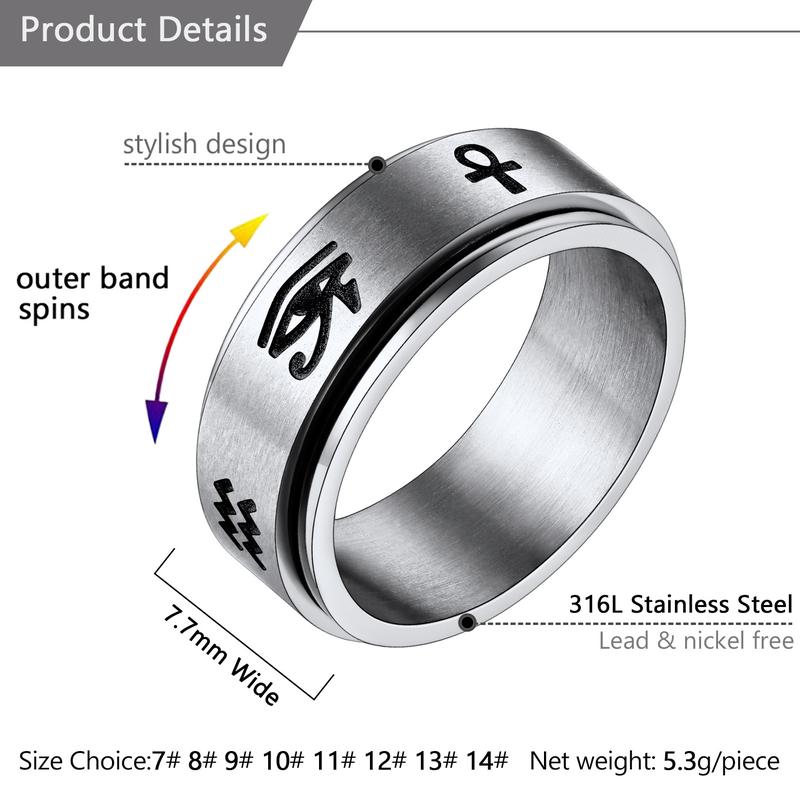 U7 Egyptian Ring Eye of Horus Ring for Men Women Rotatable Ankh Talisman Protection Jewelry Anxiety Release Spinning Ring Cuban Fidget Ring