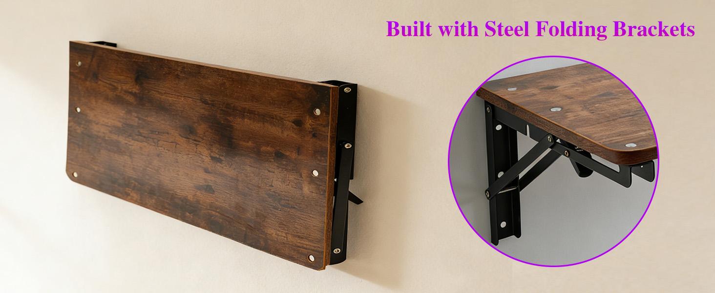Wooden Folding Shelf Wall Mounted for Small Space, Wall Table for Living Room Bedroom Decor, Home Office Floating Fold Down Desk, Media Shelves with Heavy-Duty Brackets Holds Up to 30lbs, 21.6"*11.8"