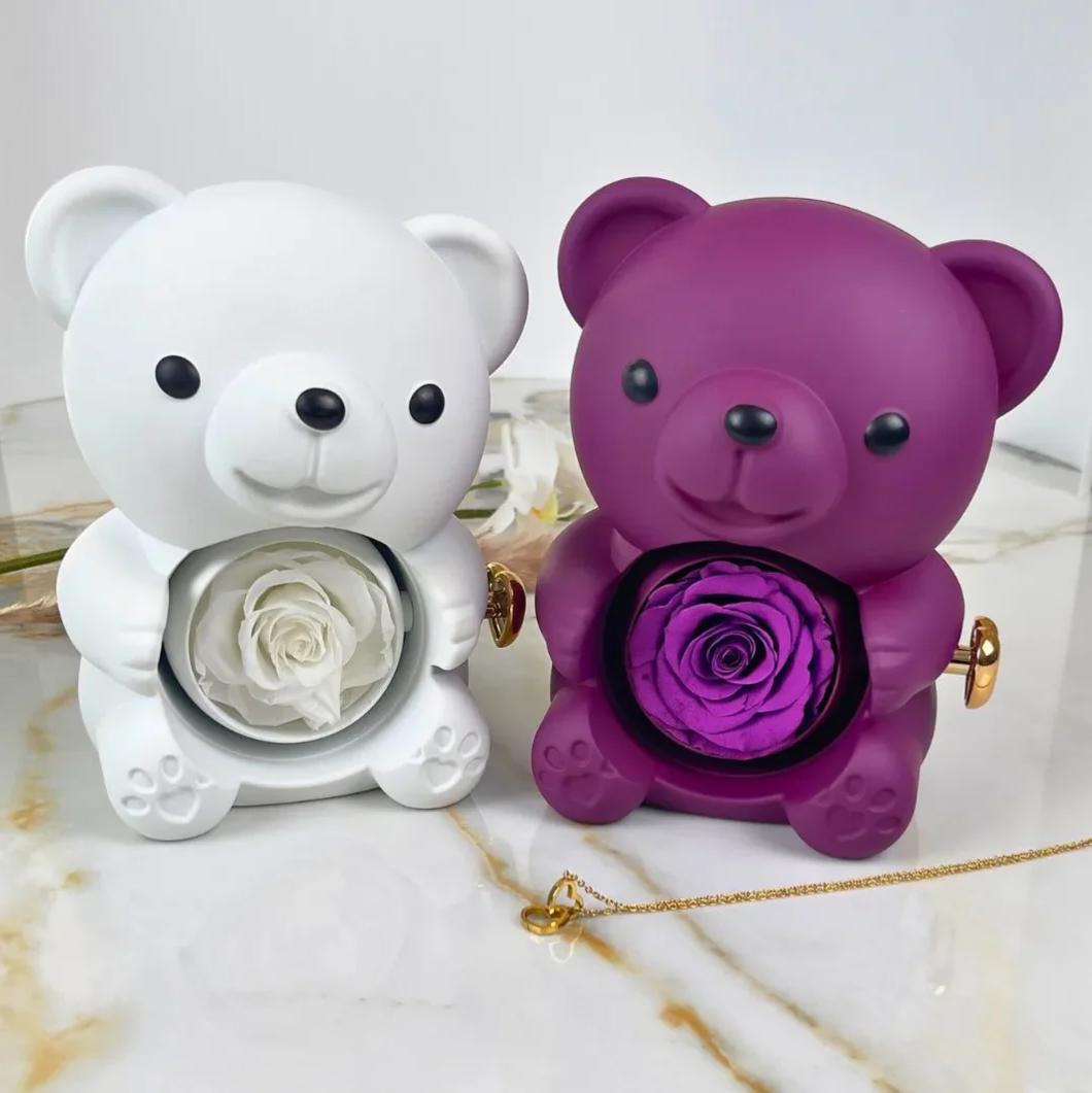 Delzzad Romantic Eternal Rose Cute Hug Bear Jewelry Box - Perfect Valentine's Day Christmas Gift for Her(Box Only)