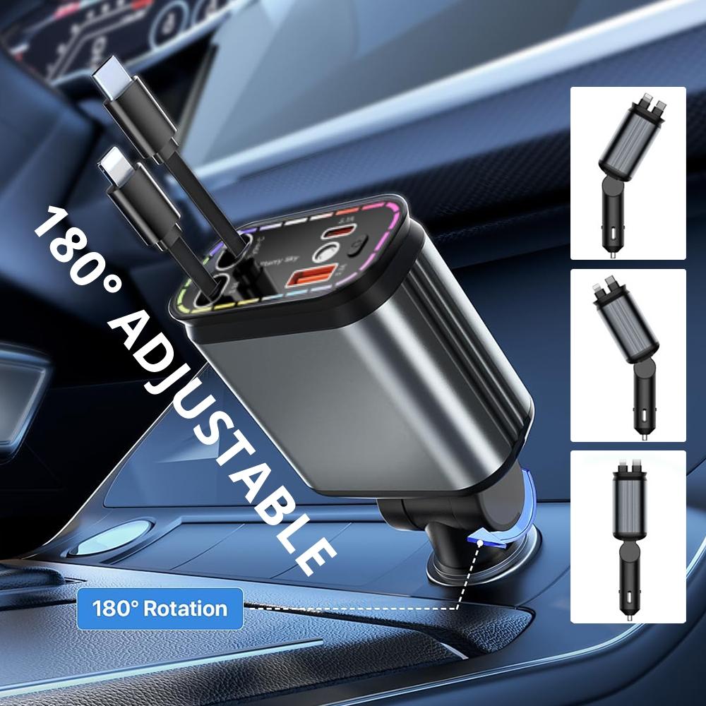 Decorative Starry Sky Light with 4 in 1 Retractable Car Charger Adapter, Fast Charging Car Charger, Fast Charging Solution, USB & Type C Ports Charger Compatible with iPhone & Android, Valentine's Day Gift for Husband Wife Interior Decor Accessories SUV