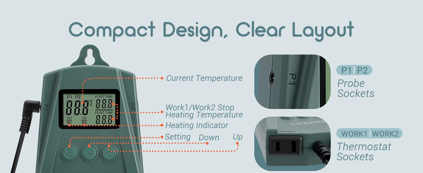 LUXBIRD 2 Pack 10"x 20.75" Seedling Heat Mat and Digital Thermostat Controller Combo Set (120v US Plug)