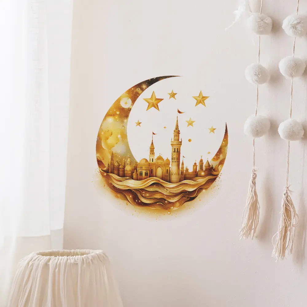 1 piece of foreign trade Middle East Star Moon Castle home beautification decoration wall sticker - suitable for warm room decoration in rooms, bedrooms, living rooms and other places - Ramadan decoration sticker