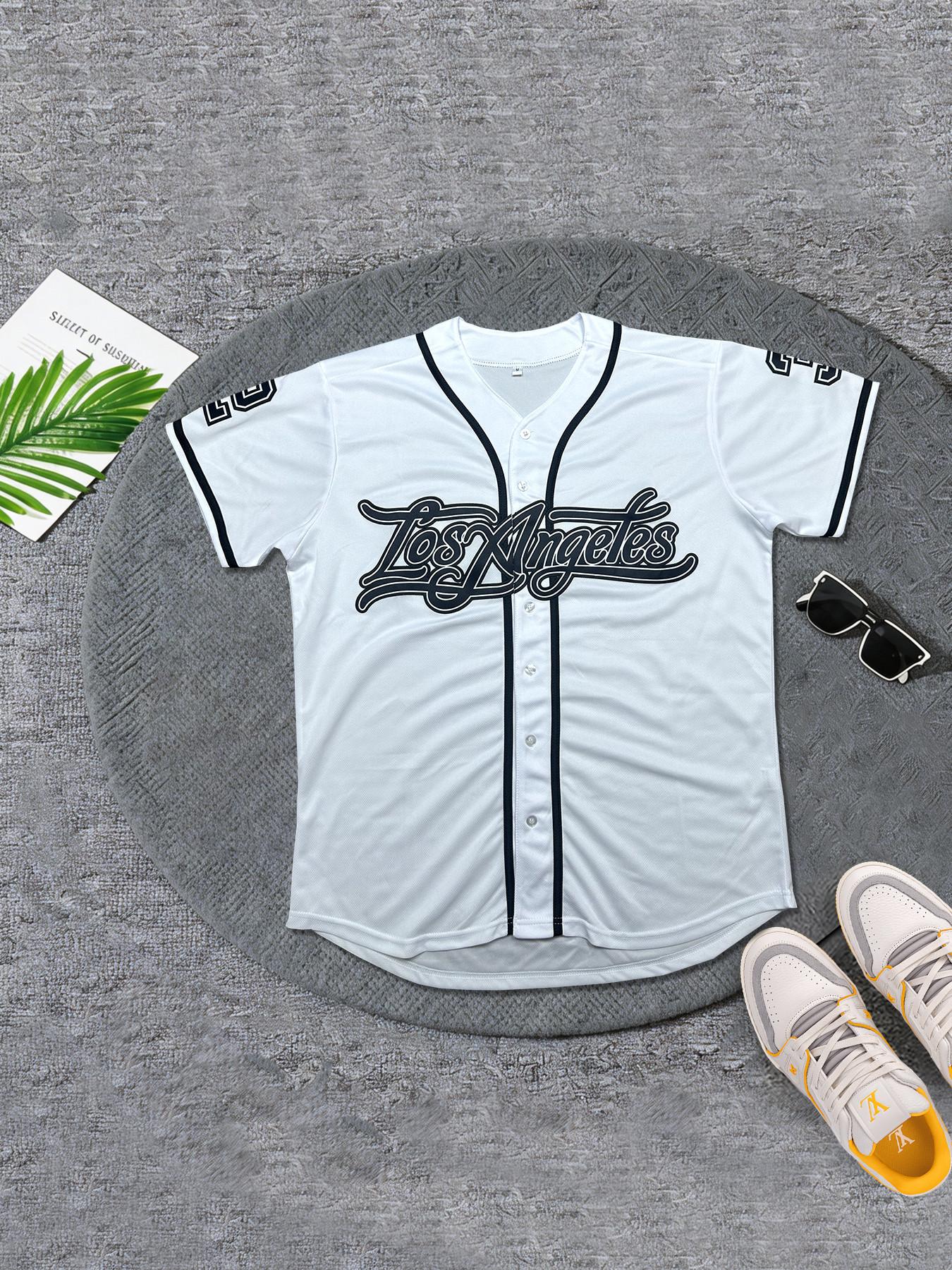 Vintage Los Angeles Embroidered Baseball Jersey for Men Women, Unisex Breathable Casual Short Sleeve Button Down Baseball Shirt, Hip Hop Fashion Streetwear Top
