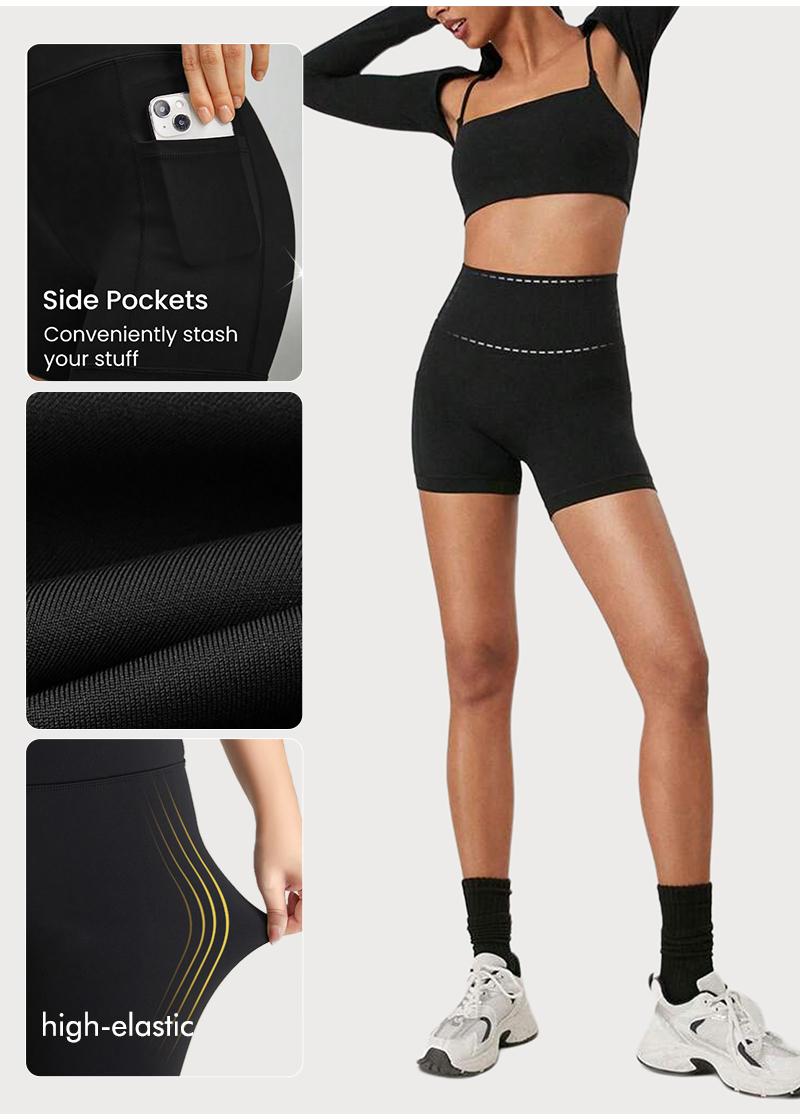 5pcs Women's Athletic Style Cycling Running Pilates Fitness Pants Vibrant Solid Color High Waist Butt Lifting Sports Shorts - Super Stretchy Seamless Yoga Running shorts women Shorts for Women - Jogger and Active Lifestyle, Moisture-Wicking Comfort