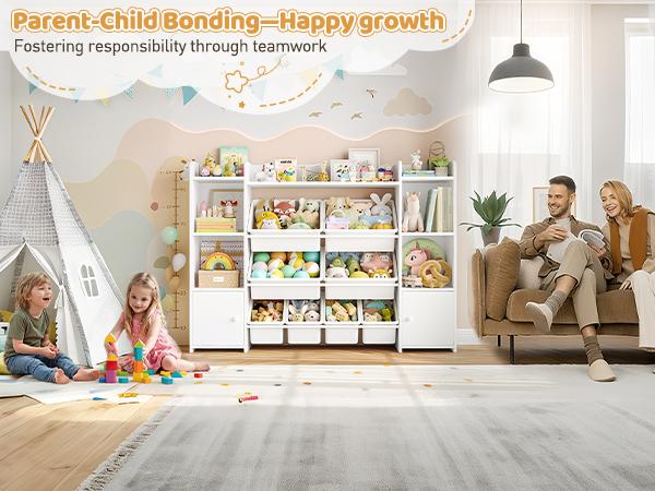 FOTOSOK 55''Large Toy Storage Organizer with 8 Toy Bins, Toy Organizers and Storage with Shelf and 6 Storage Cubbies, Bookshelf for Kids, Playroom Organization and Storage Bins