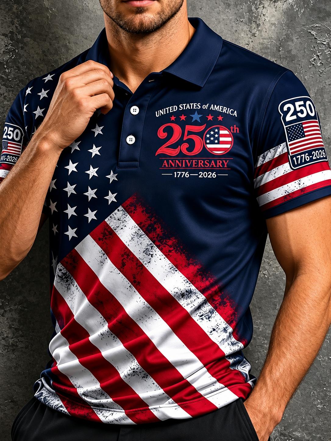 Patriotic American Flag Polo Golf Shirt for Men, 250th Anniversary 1776-2026, Sporty Fitted Design, Ideal for 4th of July Gifts Zippered Polo Patriotic American Flag Polo Golf Shirt for Men, 250th Anniversary 1776-2026, Sporty Fitted Design, Ideal for 4th of July Gifts Zippered Polo