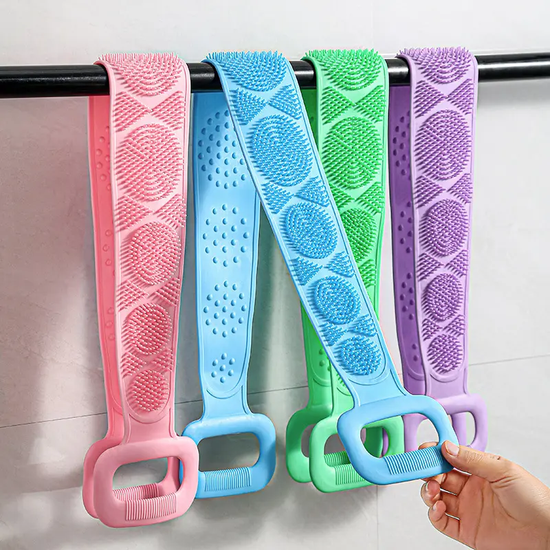 Dual Sided Silicone Back Scrubber Belt, Long Exfoliating Body Scrubber for Home Shower, Men Women Universal