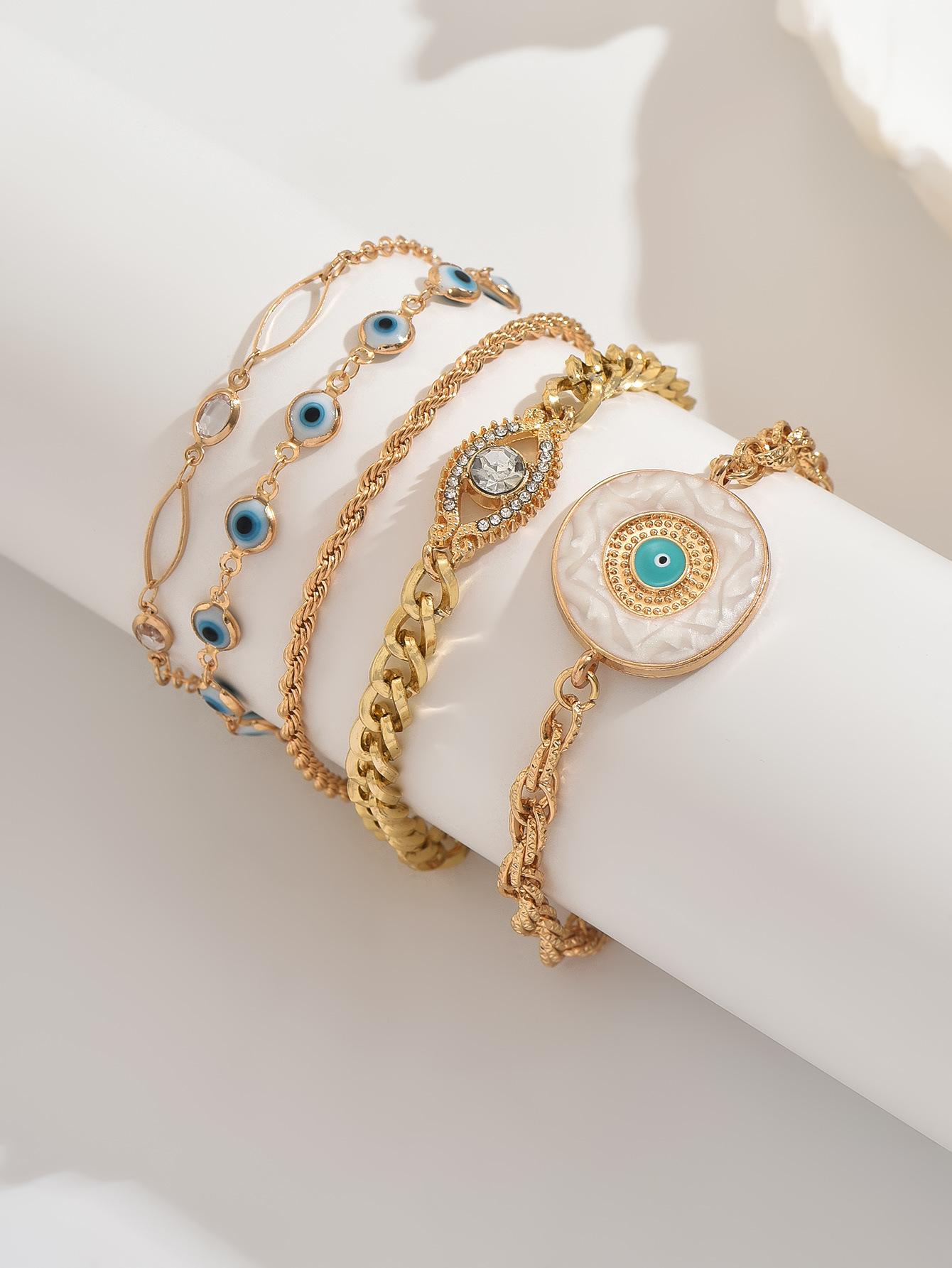 European and American Fashion Unique Evil Eye Jewelry, Turkish Demon Hollow Rhinestone Heart Blue Eye Women's Bracelet