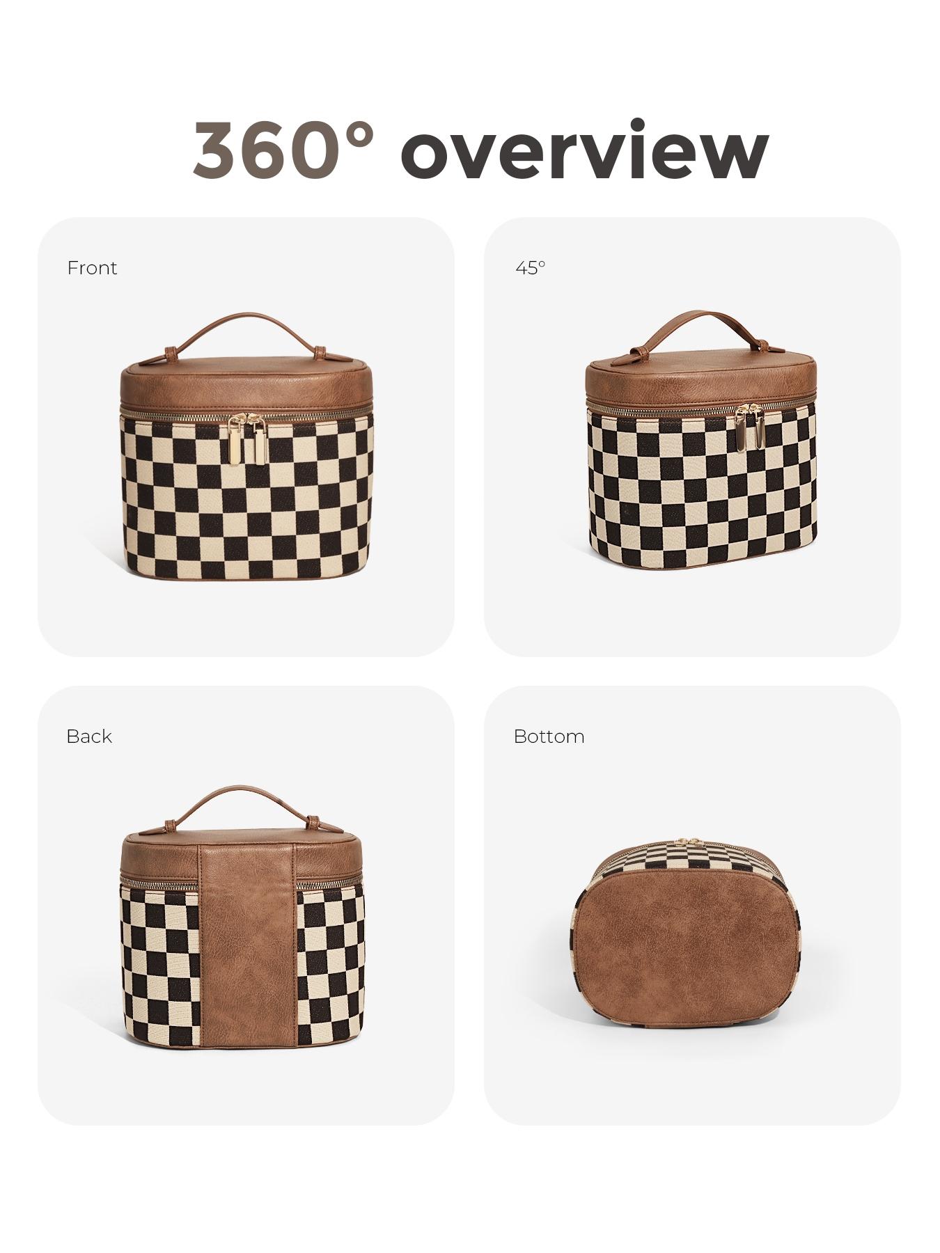 Fashion Checkered Makeup Bag Vanity Case for Women Leather Cosmetic Bag Travel Toiletry Bags Portable Makeup Organizer Case
