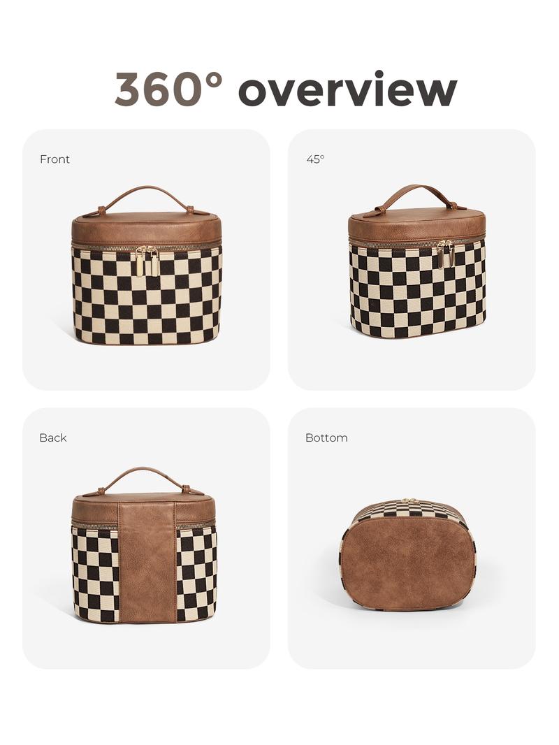 Fashion Checkered Makeup Bag Vanity Case for Women Leather Cosmetic Bag Travel Toiletry Bags Portable Makeup Organizer Case