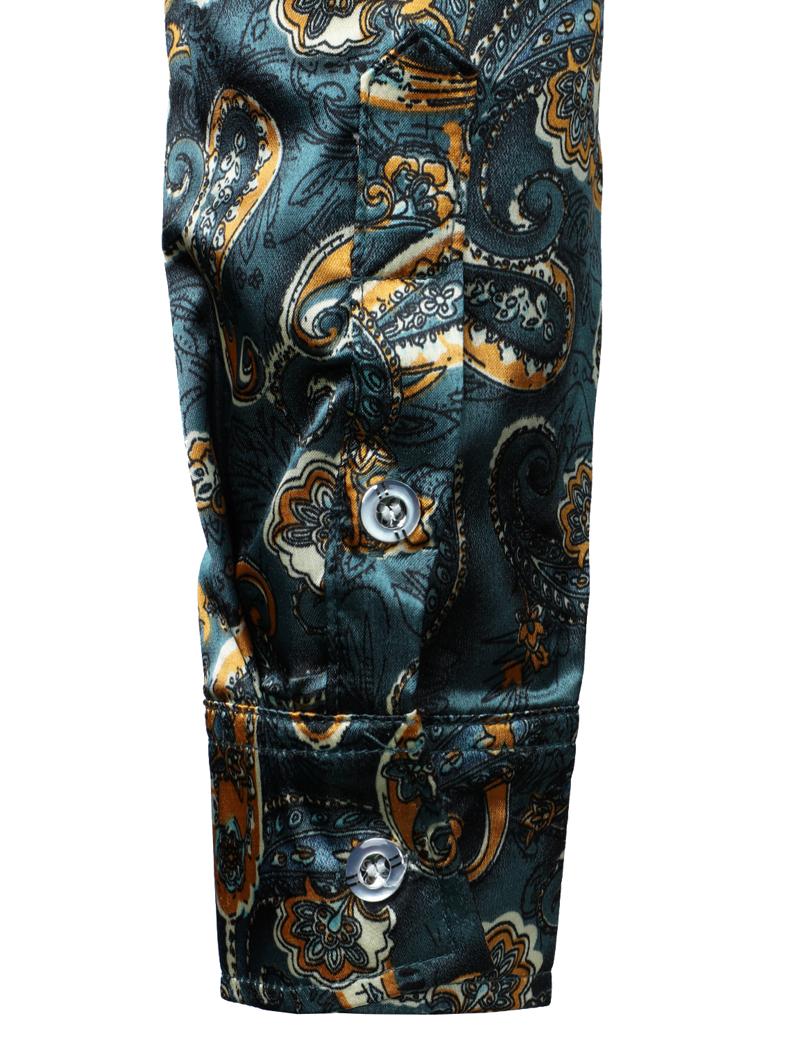ZEROYAA Men's Hipster Fitted Silk Like Satin Dress Shirt Long Sleeve Button Down Printed Shirt for Party Prom fourth july shirt summer outfits men funny shirts