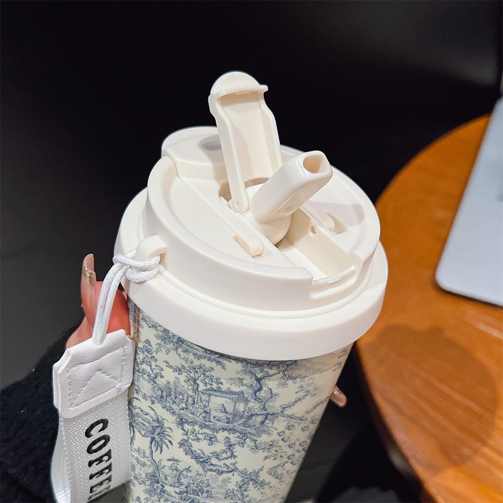 Abstract Oil Painting Blue Vine Texture Coffee Cup, Portable Dual Drink Insulated Tumbler, Keeps Hot/cold, Office Travel Essential