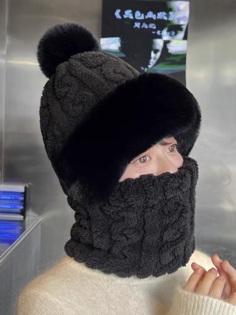 Fashion Striped Hat Scarf Combo, Fleece Lined Thick Windproof Cold-Resistant, Outdoor Hooded Mask for Cycling, Fall & Winter Unisex