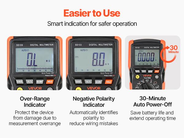VEVOR Digital Multimeter, 6000-Count TRMS DC/AC Voltmeter Current Tester, Auto-Ranging Multimeter for Current Voltage Resistance Capacitance Temperature Diodes Continuity Low Impedance Measurment VEVOR Digital Multimeter, 6000-Count TRMS DC/AC Voltmeter Current Tester, Auto-Ranging Multimeter for Current Voltage Resistance Capacitance Temperature Diodes Continuity Low Impedance Measurment