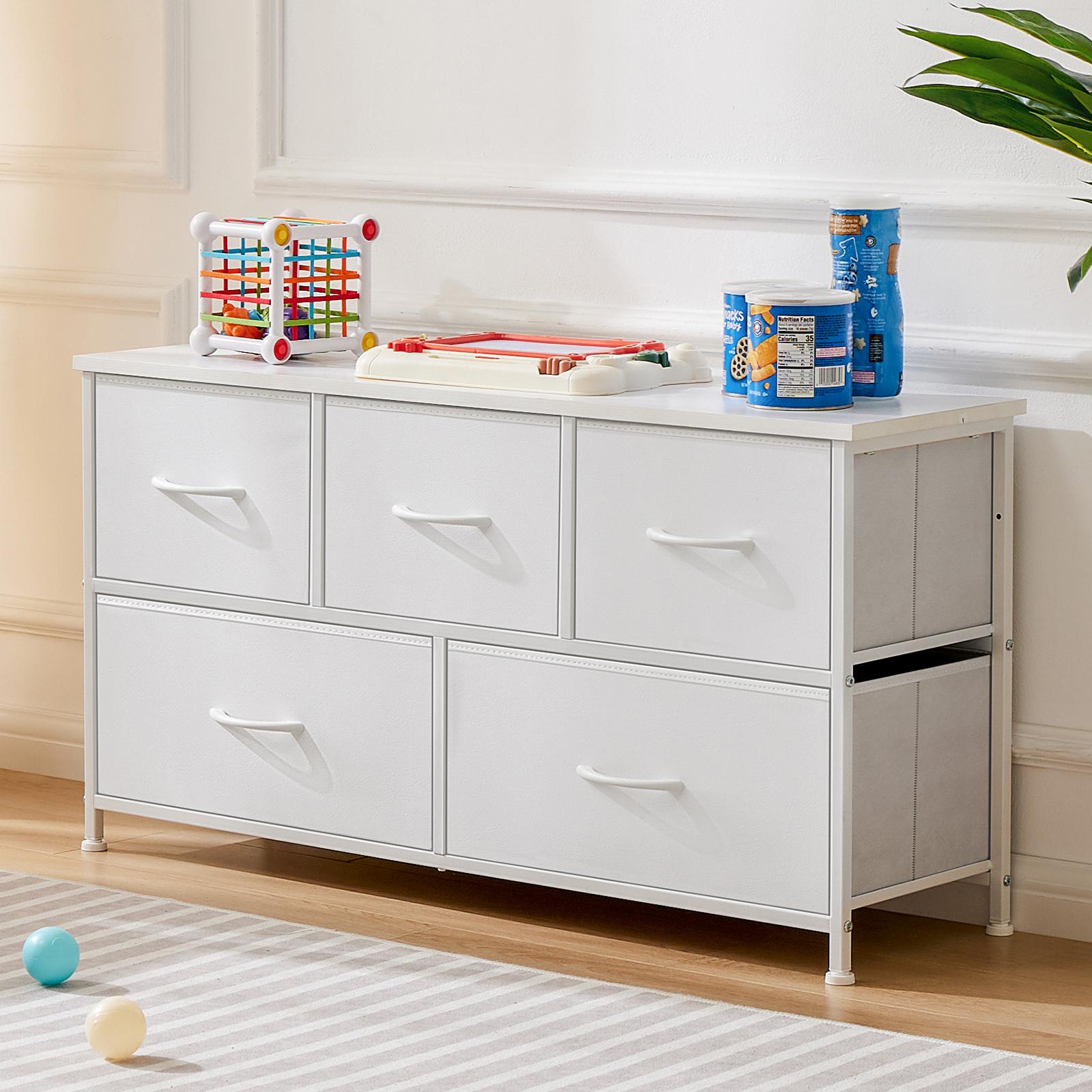 Fabric Storage Cabinet with 5 Drawers | Dressing Table TV Unit with Small Wardrobe for Bedroom & Living Room furniture indoor Organization Aesthetic Modern Design Interior