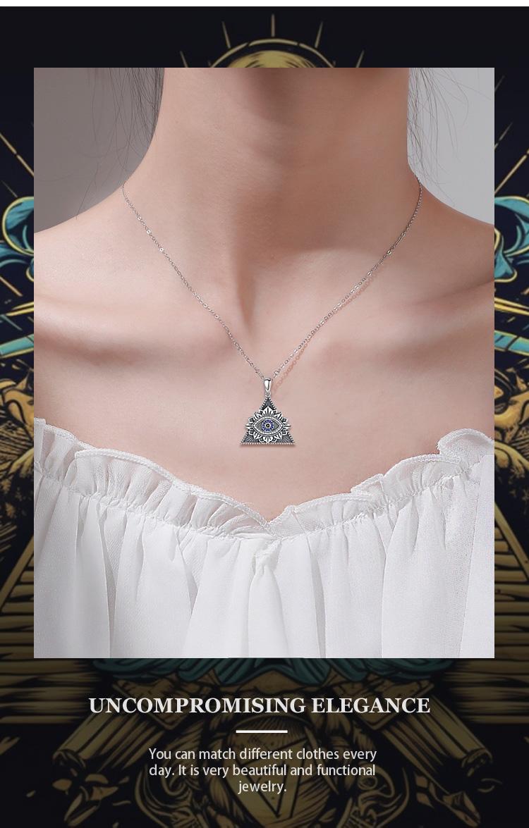S925 Sterling Silver Mystical Evil Eye Necklace, Egyptian Symbols Pendant With Blue CZ, Eye of Horus Jewelry, Spiritual All-Seeing Eye Amulet