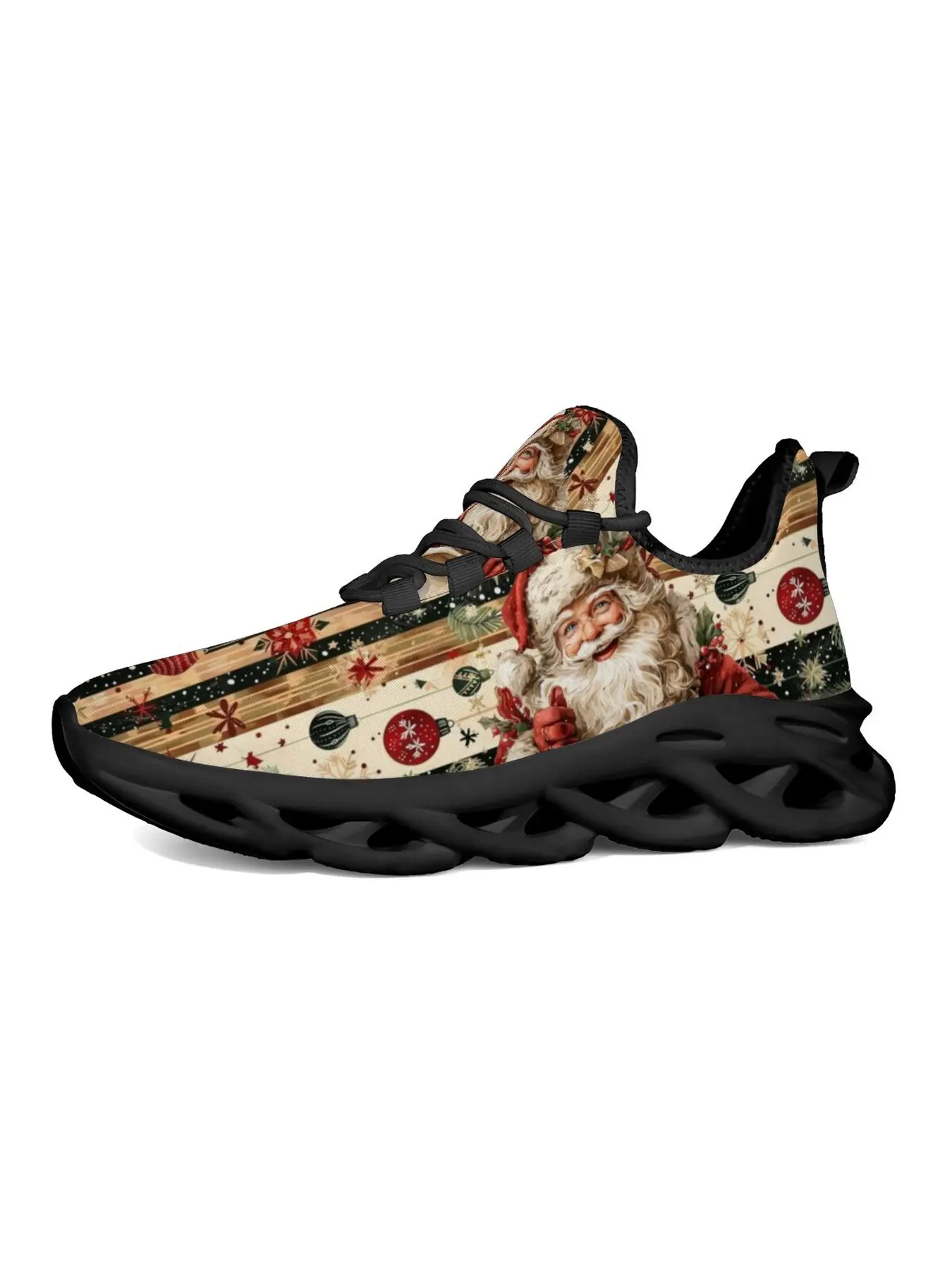 Vintage Santa Claus Christmas Print Women Sneakers Lightweight Breathable Mesh Running Shoes Non Slip Holiday Casual Walking Footwear Christmas Gift