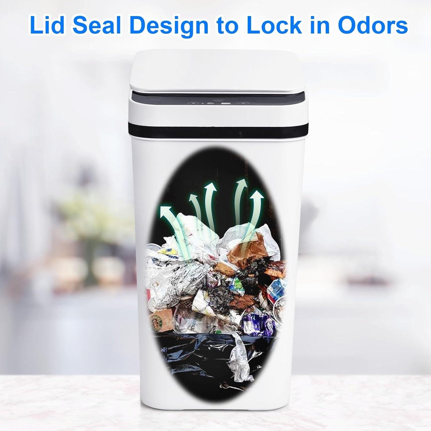 1-3 Pack 17L Kitchen Touchless Trash Cans with Infrared Sensor, One-Touch Always-Open, Wave/Knee/Kick-to-Open, 0.1s Sensing, Silent Lid, Odor Isolation, Requires 2 AA Batteries (Not Included), for Home/Office/School, Smart Trash Can