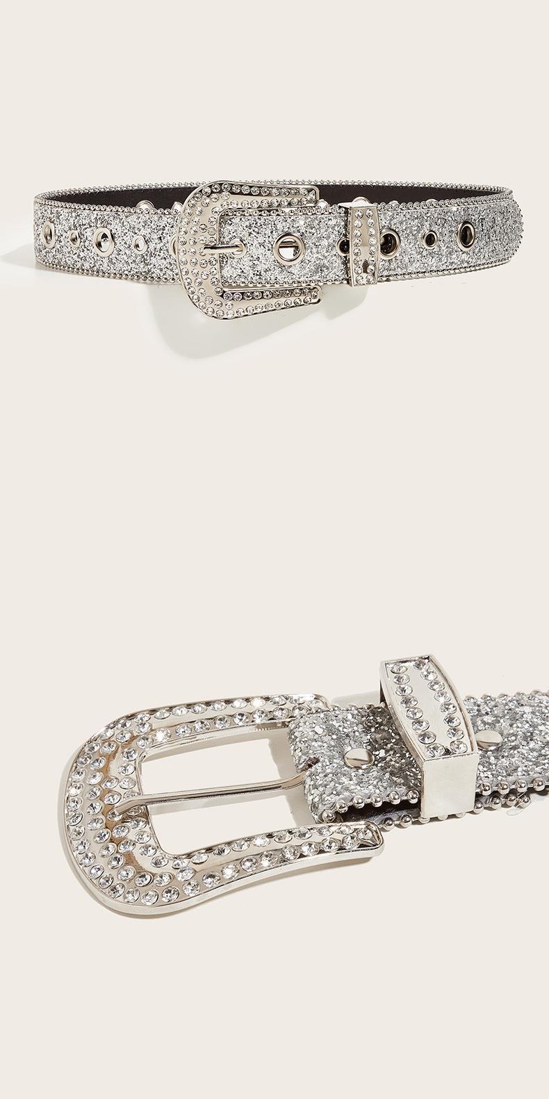 Glam Punk Western Wide Belt for Women Sparkling Rhinestone Buckle Y2K Cowgirl Rock Chic Waist Chain Belt Fashion Accessories