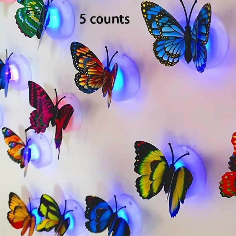 Random Color 3D Butterfly Lamp, 3/5/10/20/40 Counts Cute Simulation Butterfly, Romantic Wall Decoration For Home Room Layout Table Wall Decor For New Year Gift, Decorative Led Lights