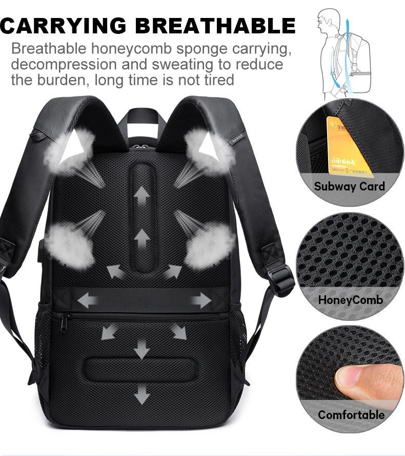 BANGE Lightweight 15.6in Laptop Backpack for Men, Waterproof with USB Charge Port, Multifunctional for Travel & Hiking, Fits Computers & School Use