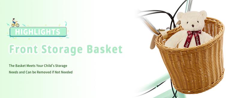 Kids Bike, Retro Cruiser Bike for Girls, 20 24 Inch 7-Speed Kids Bicycles for Ages 6-14 Girls Youth with Rattan Basket, Dual-Disc Brake Carbon Steel Frame Lightweight Bicycle, Multiple Colors