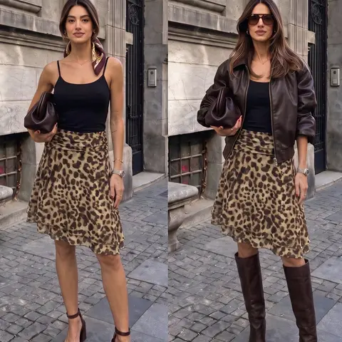 Women's Spring & Summer Simple Chic Boho Slim Fit High Waist Mid-Length Leopard Print Skirt, Casual Elegant Design, Perfect for Daily Wear & Special Occasions
