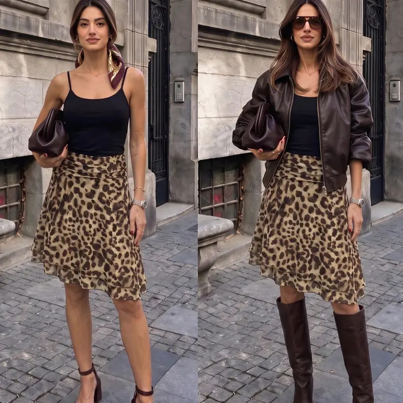 Women's Spring & Summer Simple Chic Boho Slim Fit High Waist Mid-Length Leopard Print Skirt, Casual Elegant Design, Perfect for Daily Wear & Special Occasions