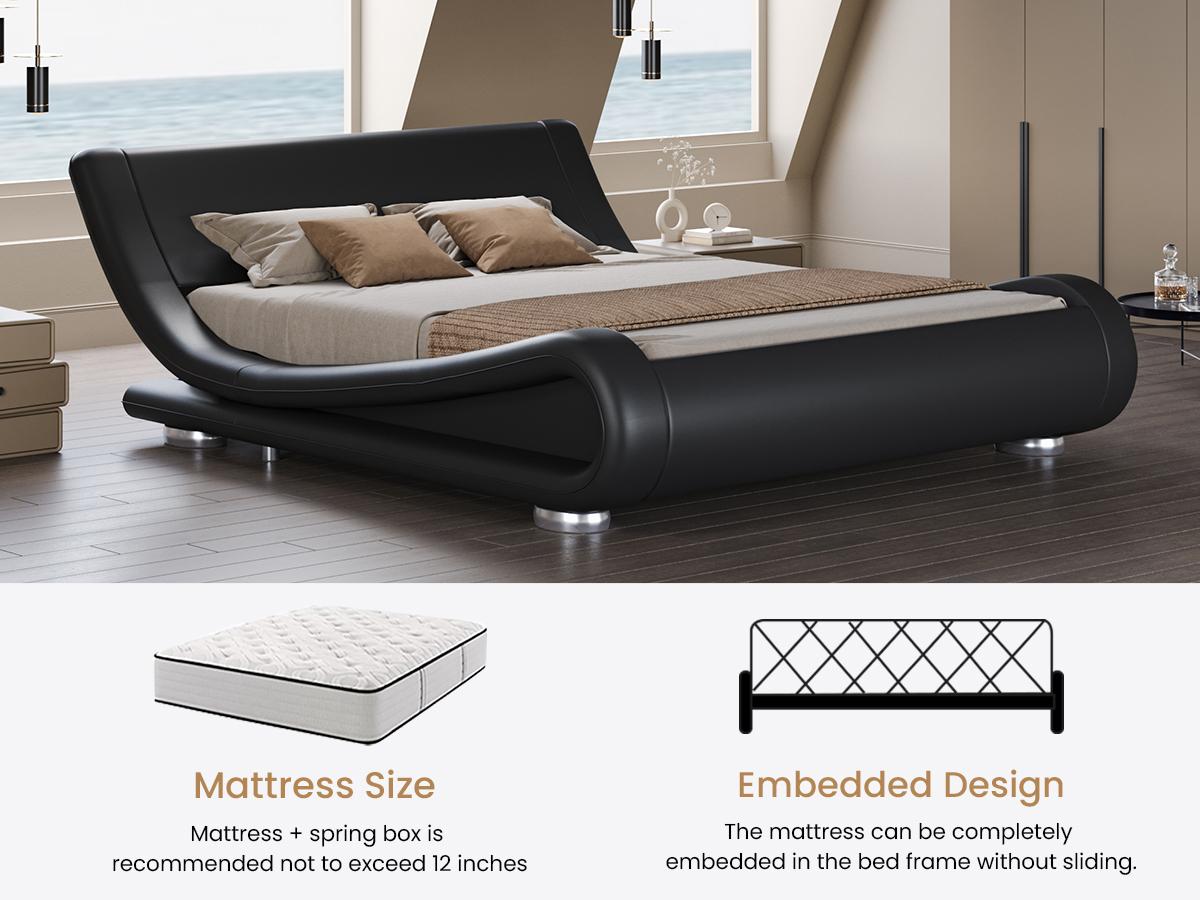 SHA CERLIN Upholstered Bed Frame【Frame Only No Mattress】Deluxe Low Profile Sleigh Bed with Faux Leather Ergonomics Headboard, No Box Spring Needed#ChristmasGifts#TikTokShopBlackFriday